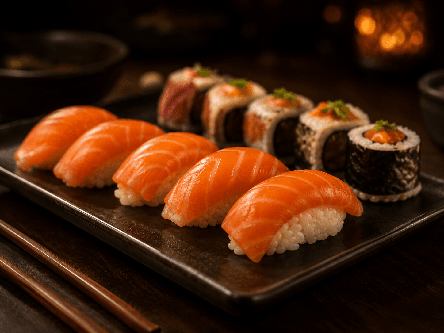 Sushi servido no Sensai Gastrobar